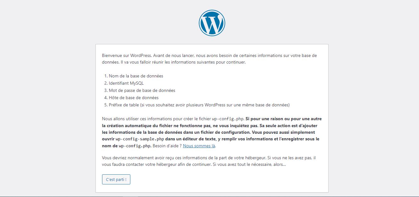 étapes d'installation de WordPress