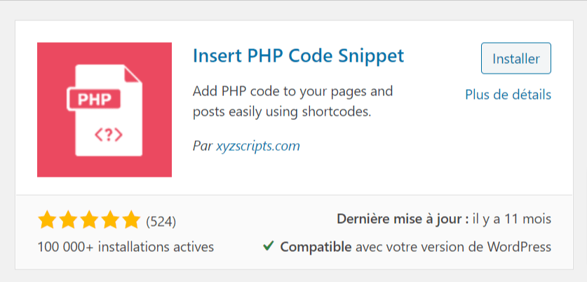 ajouter du code PHP à une publication