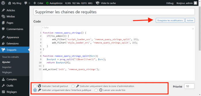 exemple d'ajout de codes :supprimer les chaînes de requête des ressources statiques dans WordPress 