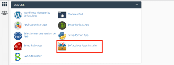acceder à l'option Softaculous Apps Installer