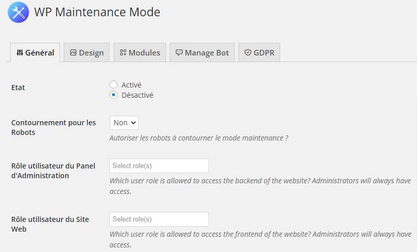 plugin WP Maintenance Mode