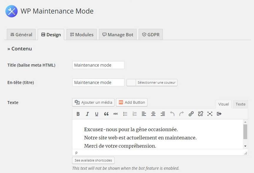 plugin WP Maintenance Mode design