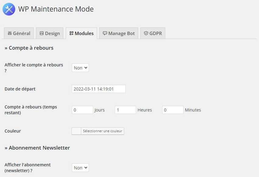 plugin WP Maintenance Mode design modules