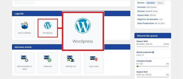 accès auto-installateur WordPress