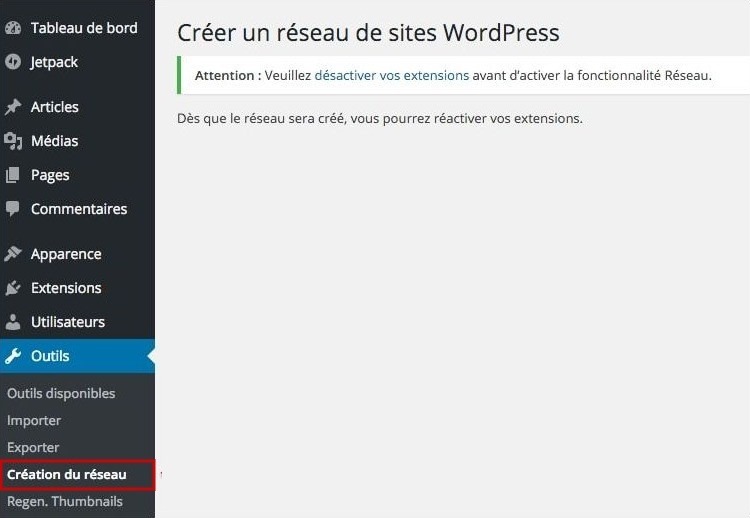 activer WordPress multisite
