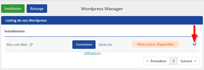 dérouler les options de gestion de WordPress