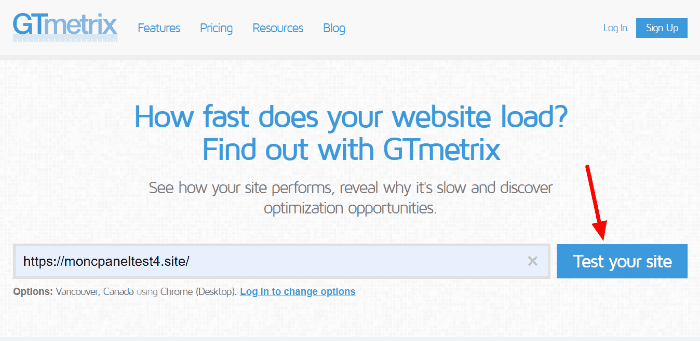 page d'accueil : gtmetrix