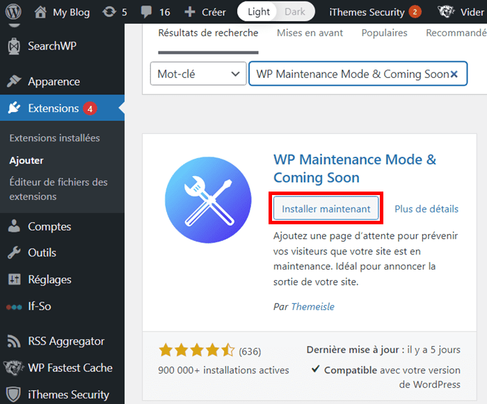 installer WP Maintenance Mode & Coming Soon