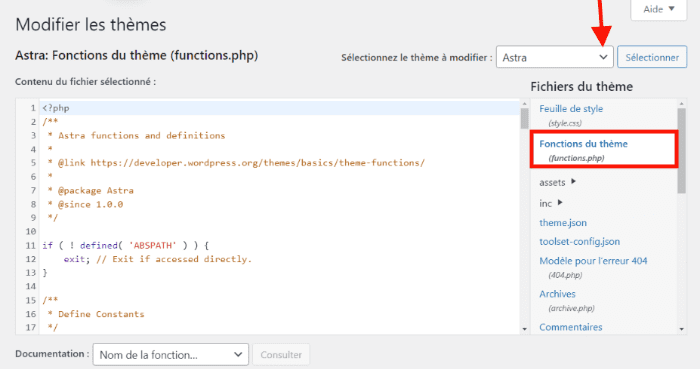 modifierle fichier functions.php