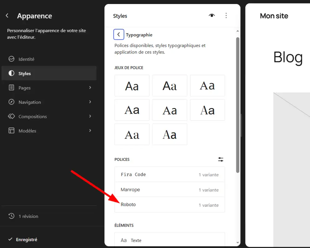 Activer la police personnalisé dans les paramètres de style WordPress