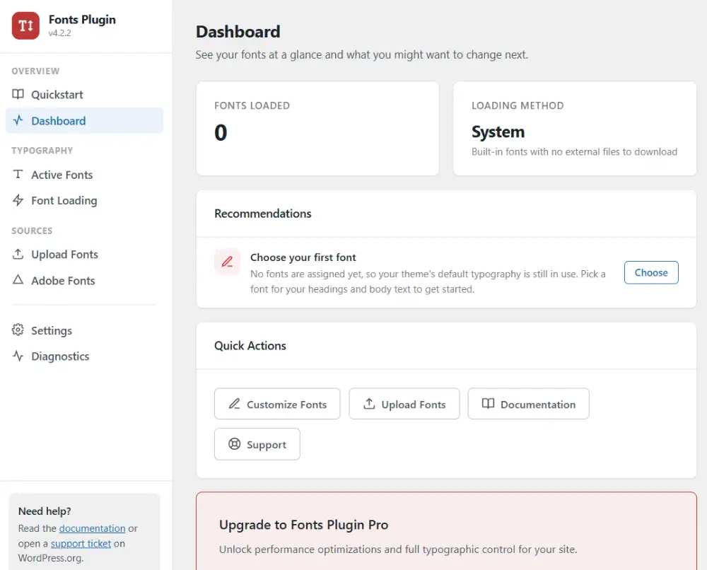 Dashboad de l'extension Font Google