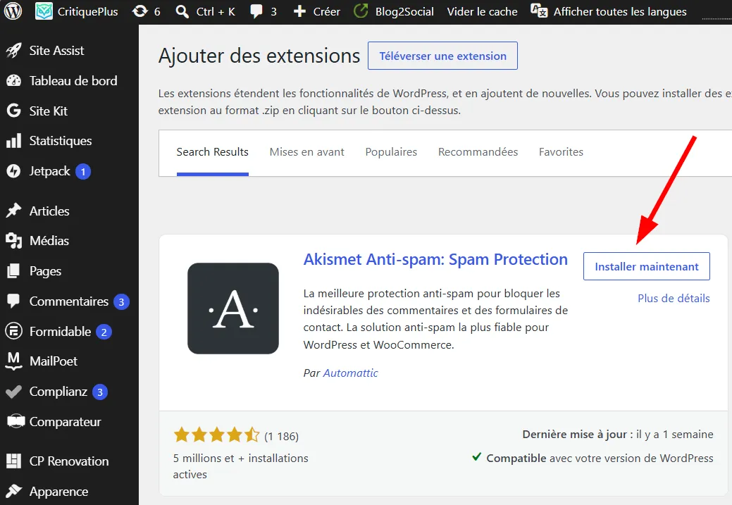 Installer Akismet antispam