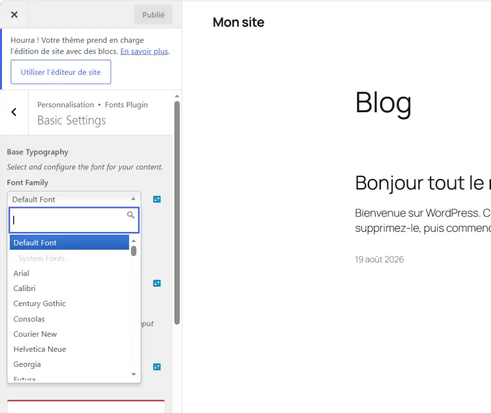 Sélectionner une police dans Font Plugin