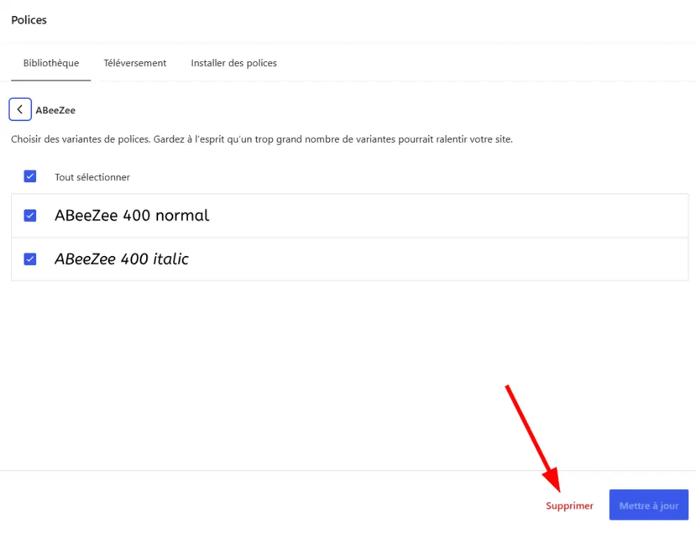 Supprimer une police dans WordPress