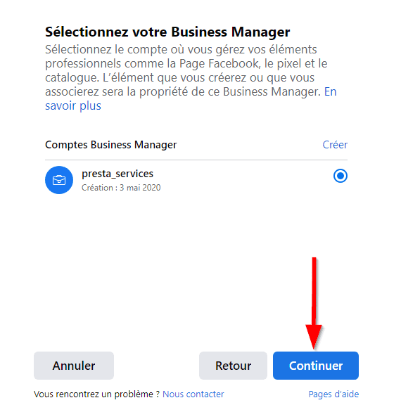 connecter le compte Business Manager Facebook à WordPress
