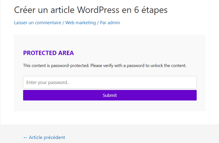 accéder à une page protégée par mot de passe sur WordPress