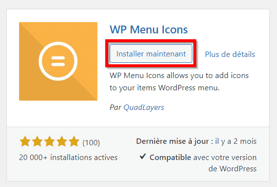 installer le plugin WP Menus Icons