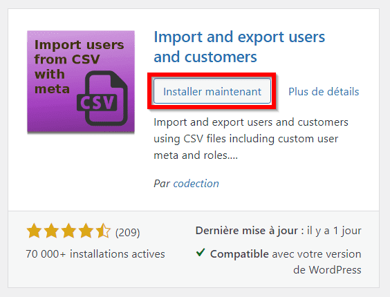 installer le plugin Import and export users and customers