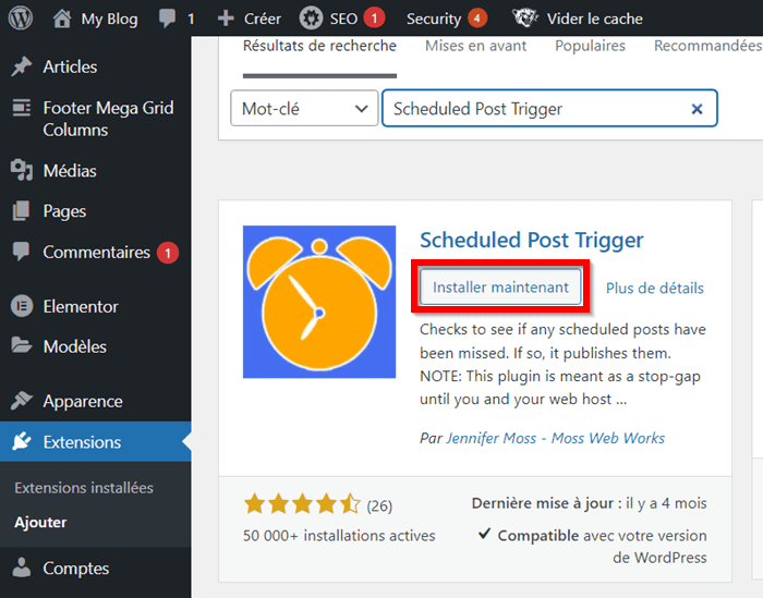 installer le plugin Scheduled Post Trigger