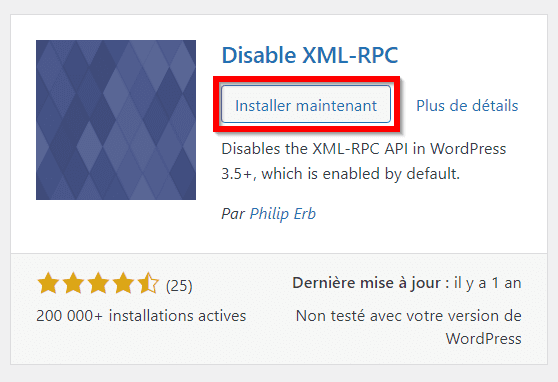 Installer le plugin Disable XML-RPC