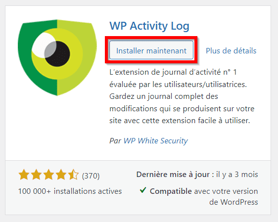installer le plugin WP Activity Log