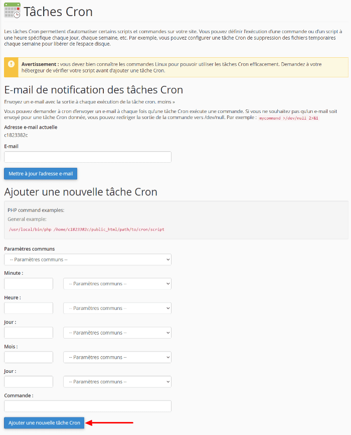 étapes pour créer une tâche cron