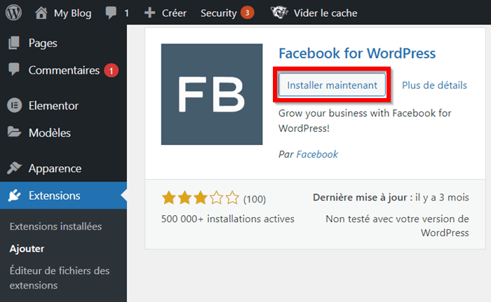 installer Facebook for WordPress