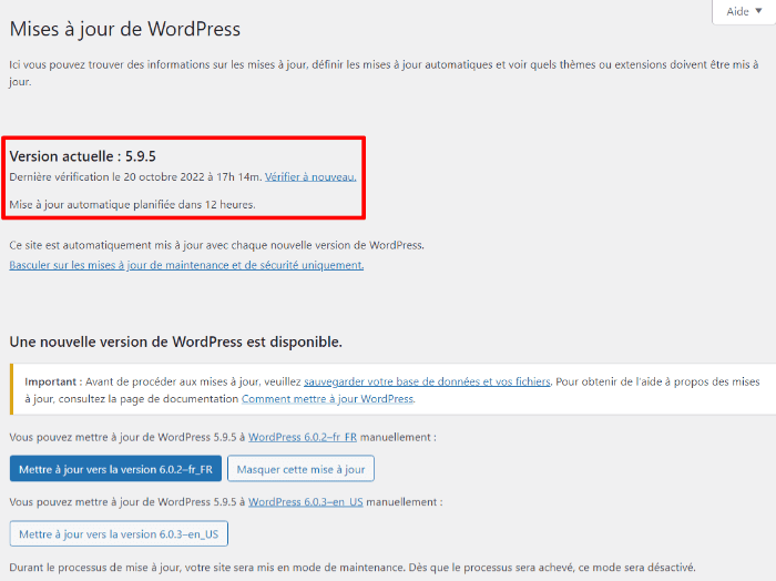 verification de la retrogradation de WordPress