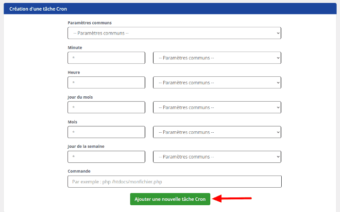 créer une tâche cron/LWS Panel