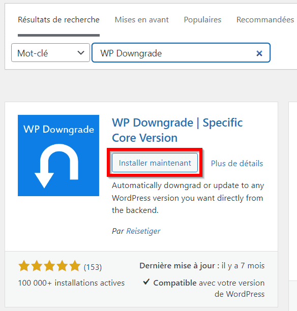 Installer un plugin WP Downgrade