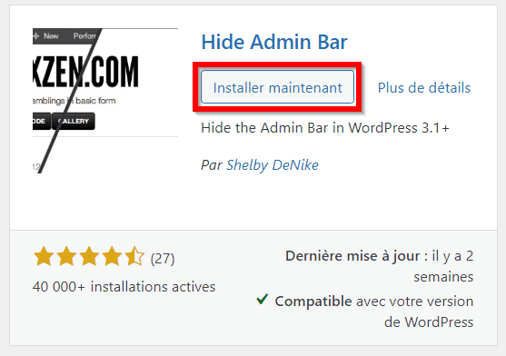 installer l'extension Hide Admin Bar
