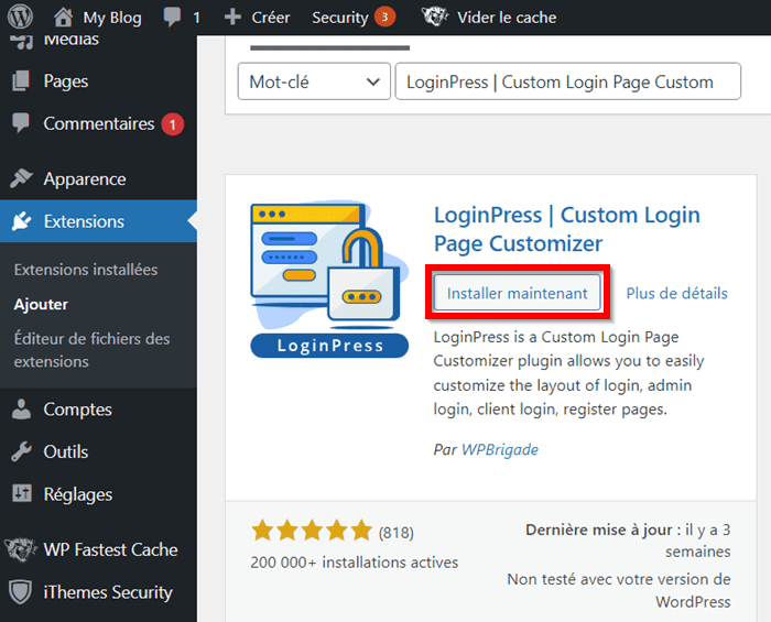 Installer l'extension LoginPress