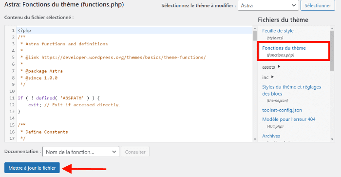 modifier le fichier functions.php