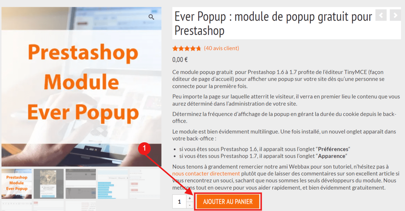 mettre en place des notifications pop-up sur Prestashop, télécharger Ever pop-up