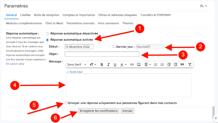 Configurer un message d'absence sur Gmail, réponse automatique Gmail
