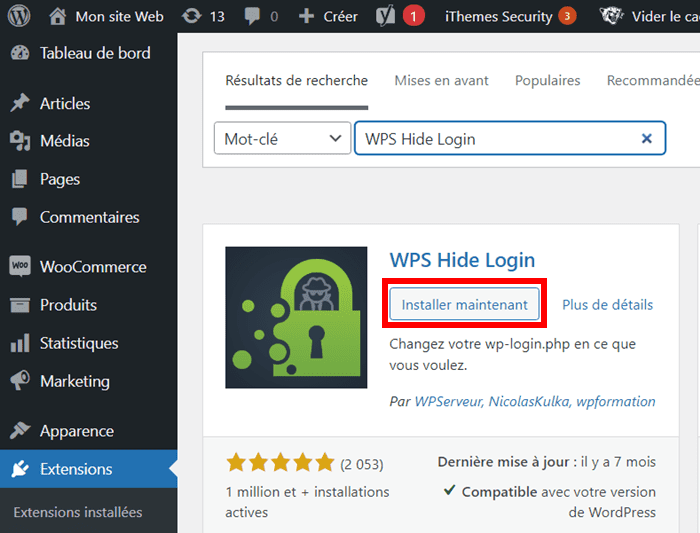 Installer le plugin WPS Hide Login