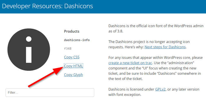 Dashicons WordPress