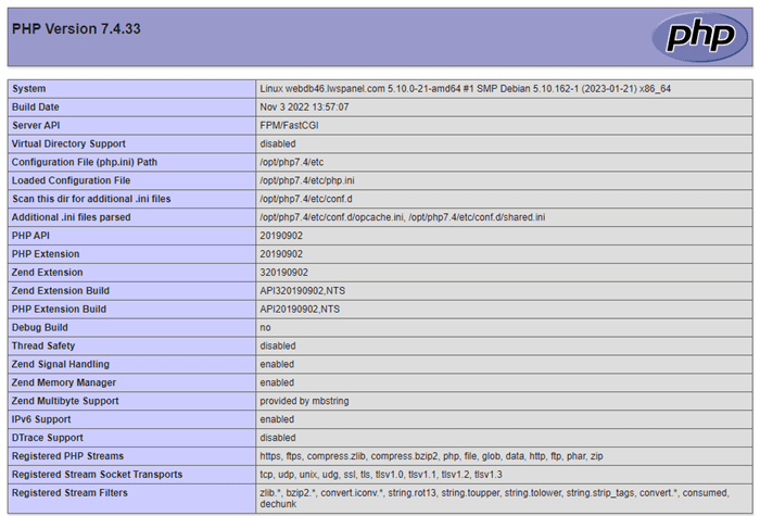 configuration PHP serveur