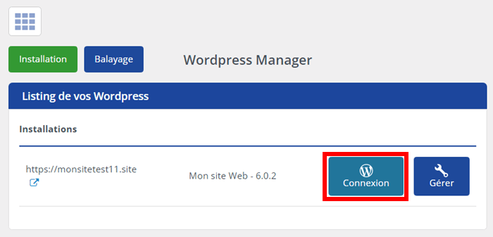 connexion à l'espace d'administration WordPress