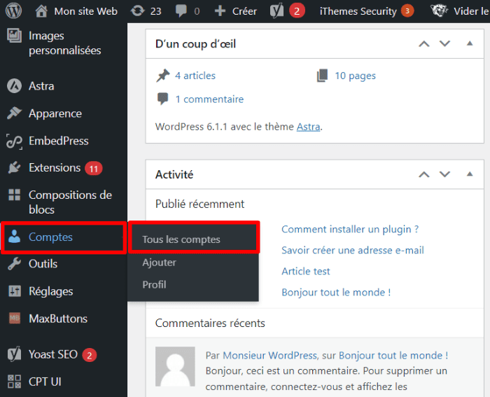 Comptes des utilisateurs WordPress