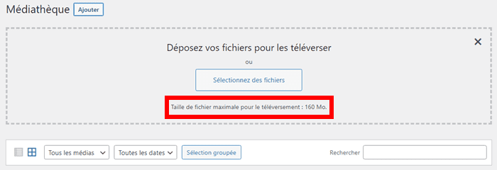 Vérification de la limite de téléchargement de média WordPress