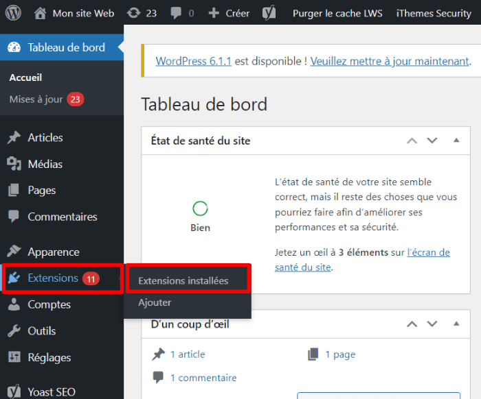 Extensions installées