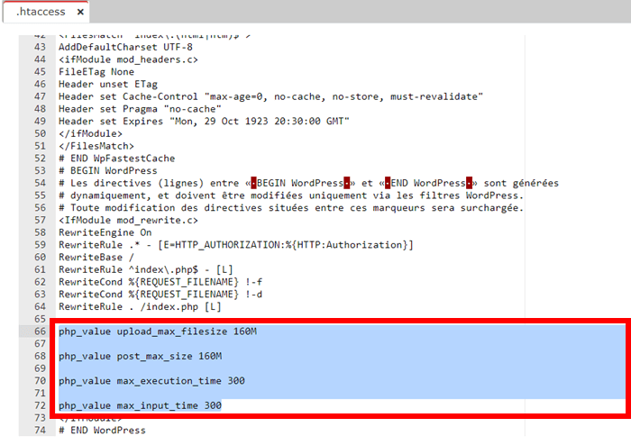 Enregistrer le fichier .htaccess modifié