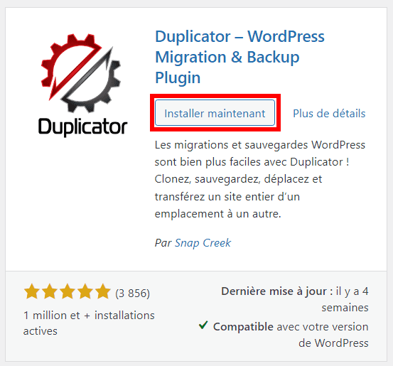installer le plugin"Duplicator"