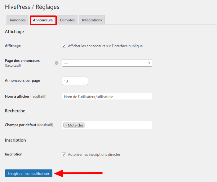 HivePress - configuration de règles pour les annonceurs