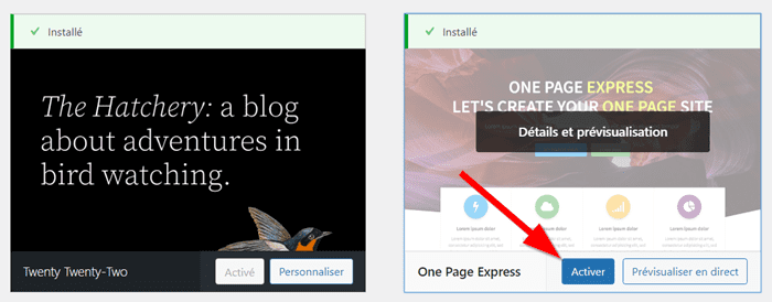 Activer thème WordPress