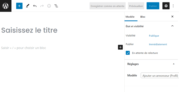 ajouter un nouveau modèle sur Gutenberg