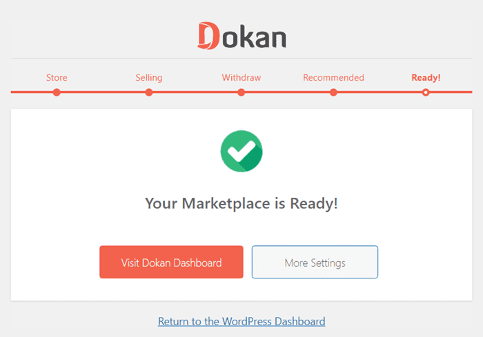 Fin de configuration de marketplace Dokan
