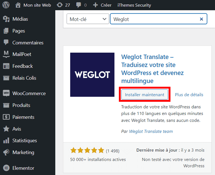 Installer l'extension Weglot Translate sur WooCommerce
