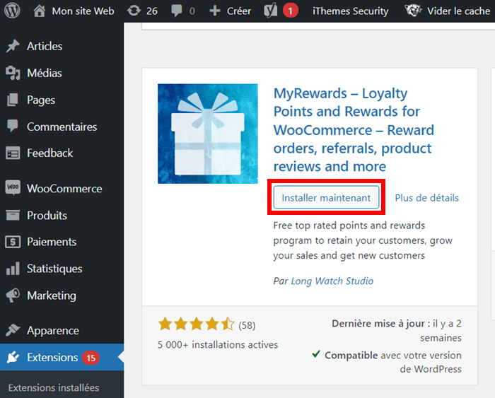 Installation de l'extension MyRewards sur WooCommerce